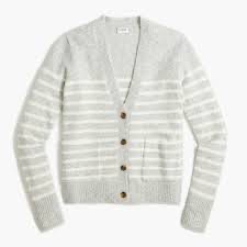 NWT J.Crew striped V neck sweater extra soft yarn platinum Ivory 2X